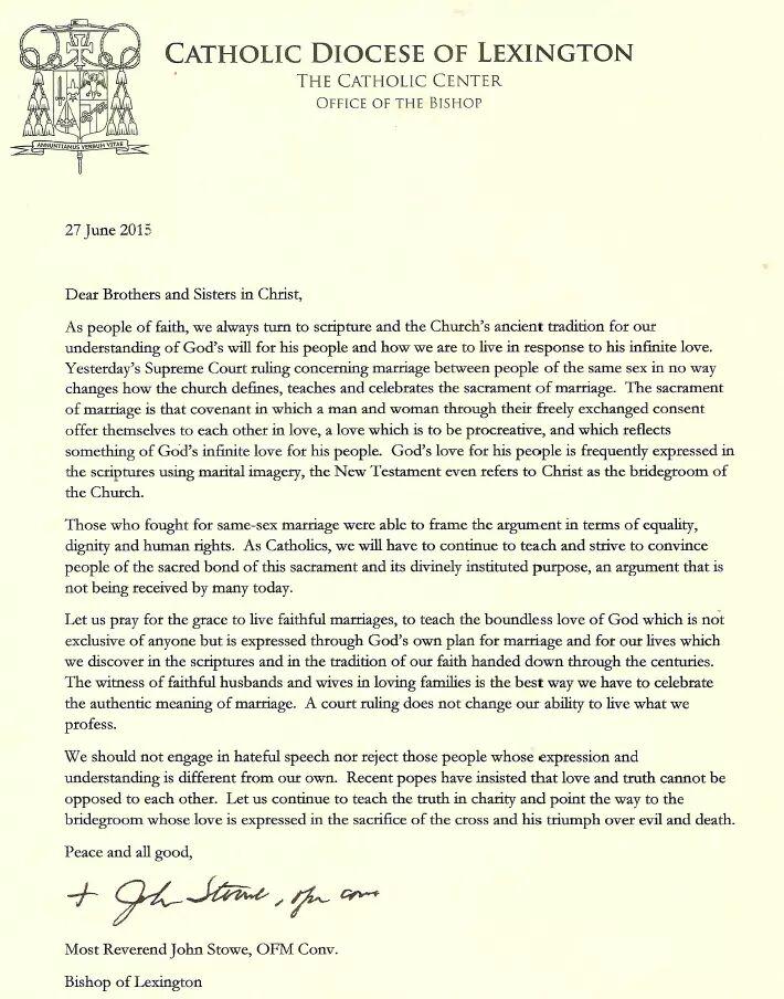 StMildredCIA's tweet photo. Bishop Stowe's statement regarding the most recent #SupremeCourtRuling #Catholic #SomKY http://t.co/mOJDGM2KXn