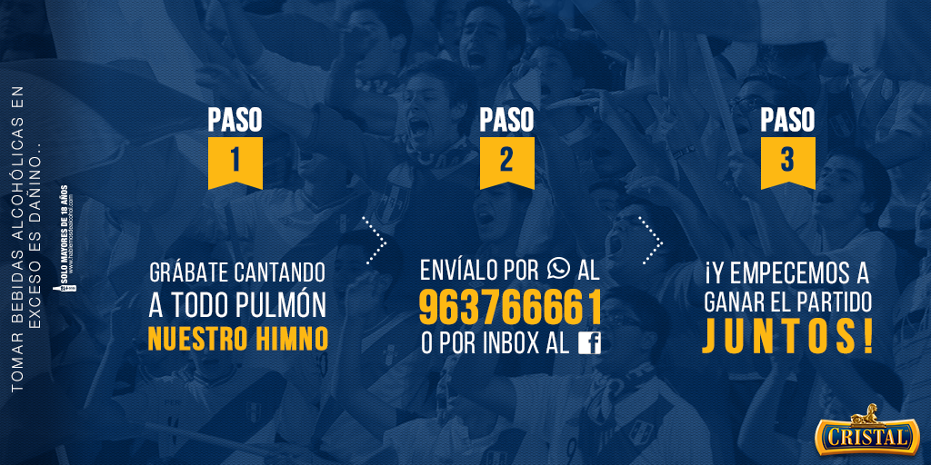 CristalPeru's tweet photo. ¡El lunes millones de peruanos cantaremos nuestro himno en Chile! Conoce cómo en la imagen #VamosPerú http://t.co/HoPBQmxVCE