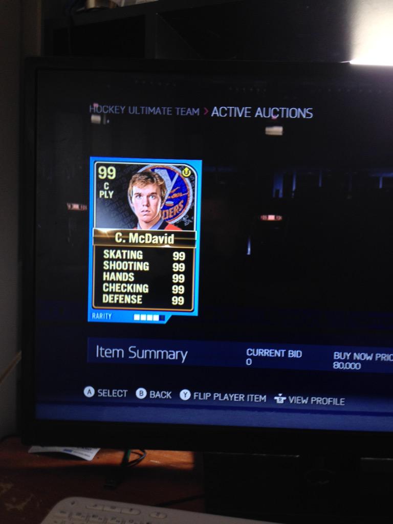 BigDanglesss's tweet photo. Cheapest McDavid up by 20k. 85 national. Xbox one. tN: BigDangles @NHLAuctionHouse @XBAuctionHouse please rt http://t.co/XG4x7cobkH