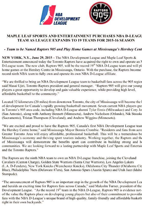 Chris Creamer Here S A Copy Of The Raptors 905 Press Release Which Has Sense Been Deleted Sent In By Several Users Nba Http T Co Blpffcqcgz