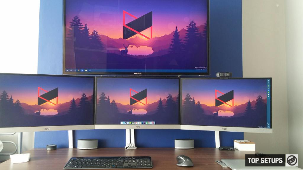 TopSetups's tweet photo. Stunning setup by @louiekgf! Mounted monitors, clean wire management and more! #Setup #HomeOffice #TopSetup http://t.co/OBnxqE0vyQ
