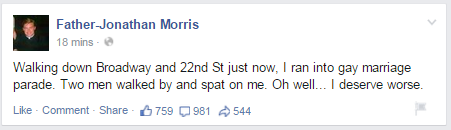 Sacerdotus's tweet image. Gay men spit on #Catholic priest during #NYCPride2015