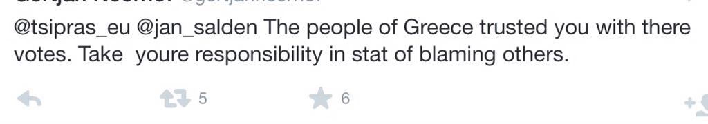 Controleer je spelling voor je tweet... Die Griekse premier snapt er zo niks van natuurlijk.