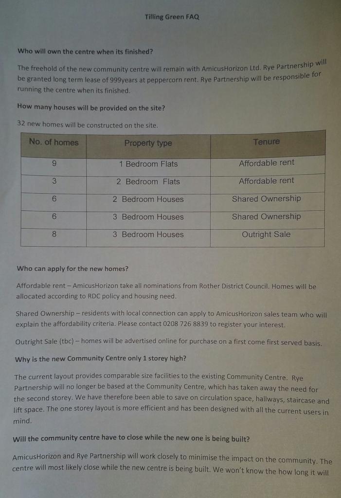 From a meeting with Amicus Horizon here are some FAQs for Tilling Green Schol development