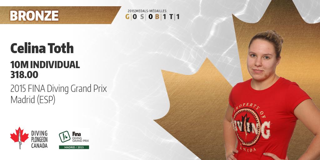 DivingCanada's tweet photo. MEDAL ALERT/ALERTE MÉDAILLE: BRONZE for/pour @Caline92 on/au 10m #DGP2015 #Madrid @BC_Diving http://t.co/7oXKNEcwzZ
