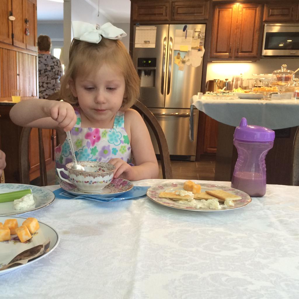 RHubbard_'s tweet photo. Maggie is having a ball at @R_Chilson's baby shower as she proves princesses drink tea and chocolate milk. #WelcomeJR http://t.co/FyUCJ8I7PL