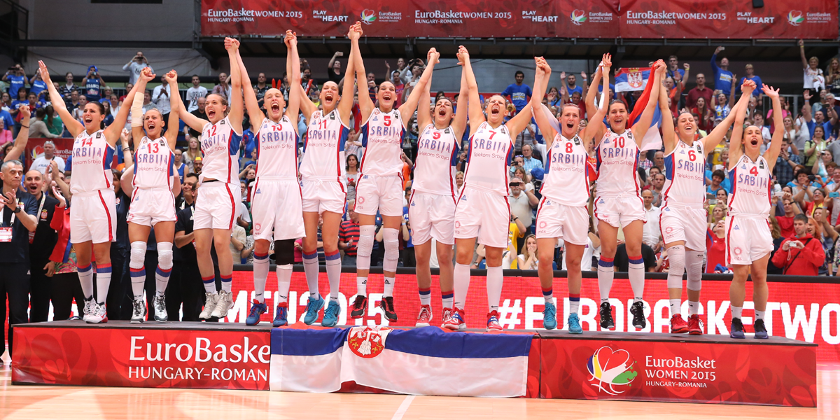 FIBA's tweet photo. Congratulations to the newly crowned #EuroBasketWomen2015 champions SERBIA! 
#SRBFRA http://t.co/chlHfShJ66