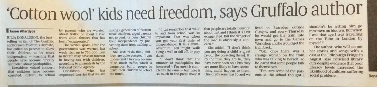 playboard_'s tweet photo. 'Cotton wool' kids need freedom, says Gruffalo author @SundayTimesNews http://t.co/MX673YaRFd