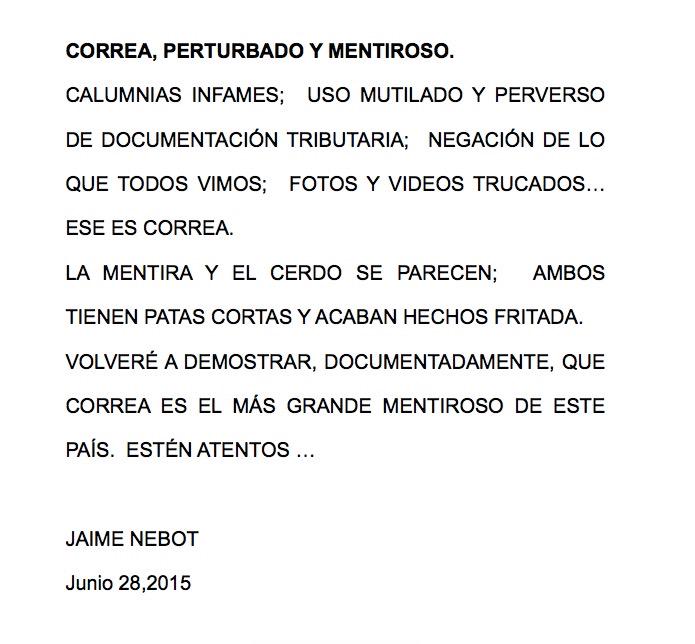 jaimenebotsaadi's tweet photo. Correa, perturbado y mentiroso. http://t.co/JzsrbtTqlM