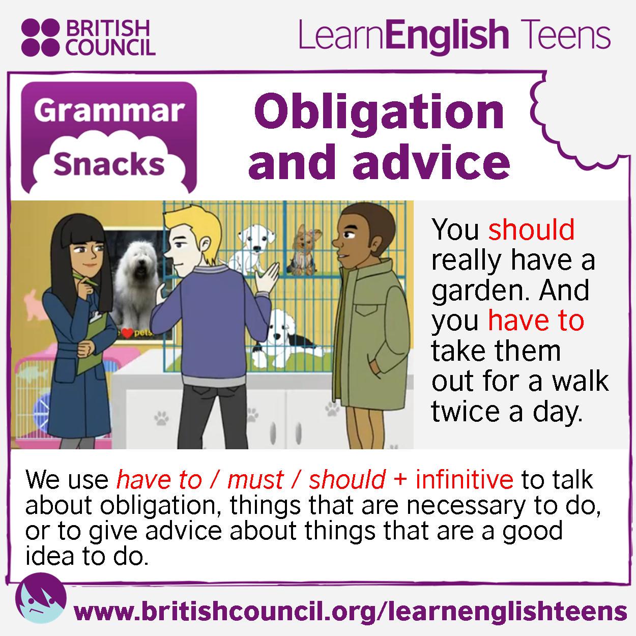 Learnenglish Find Out How To Use Have To Must Should To Talk About Obligation And Advice T Co 9en1omg7ls T Co C3yrhp1tjo Grammar Learnenglish Find Out How To Use Have To Must Should To Talk About Obligation And Advice T Co 9en1omg7ls T Co C3yrhp1tjo Grammar