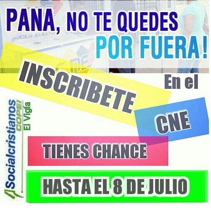 jdcelvigia's tweet photo. #CORRECHAMO #inscribeteenelrep Quedan pocos días! Hay chance hasta este 8deJulio.¡NO DEJES QUE OTROS DECIDAN POR TI! http://t.co/gbHjn3JNlI