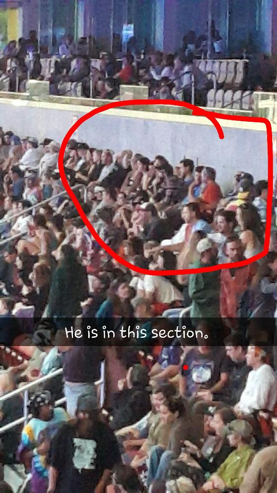 cham2013's tweet image. At the Greatful Dead concert💀🎶 Saw on snapchat @KeeganAllen is here. Only 3 sections away. Love him. 💜💚