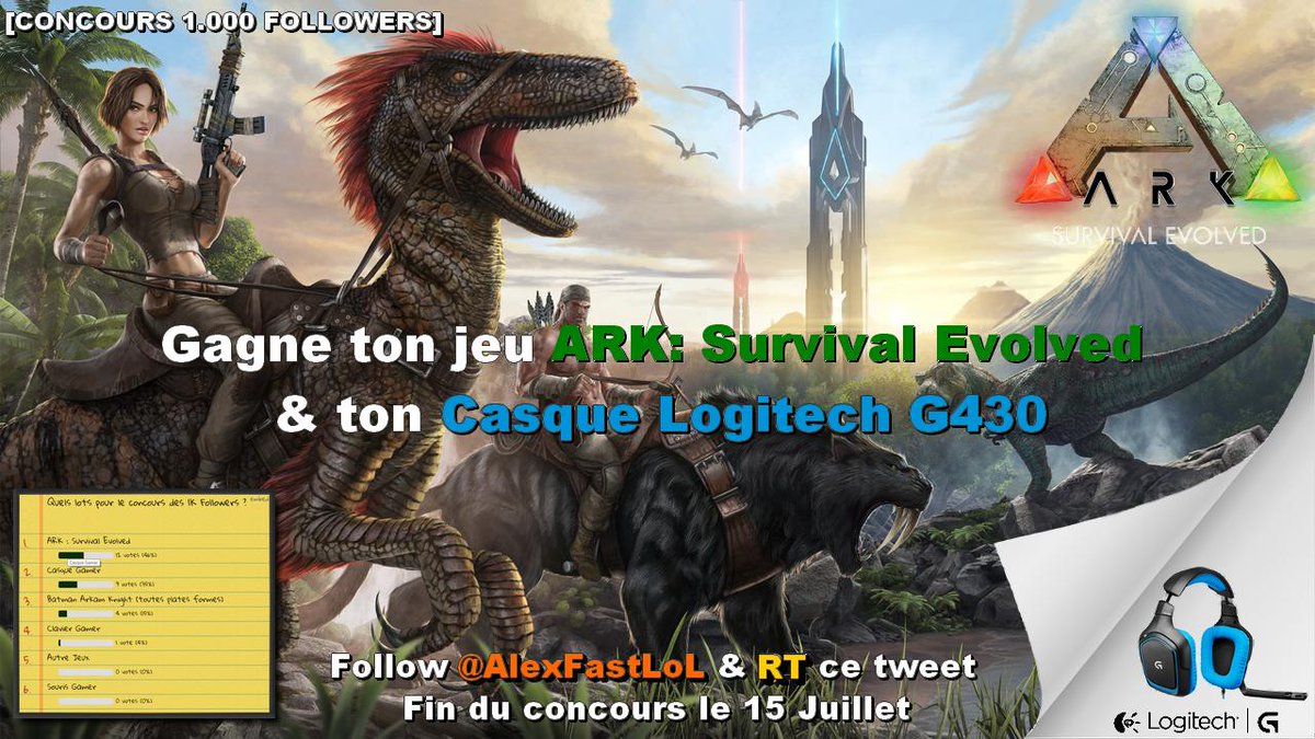 Alexfast_off's tweet photo. [Concours] Gagne ton jeu Ark: Survival Evolved &amp; Ton caque Logitech G430 RT + Follow @AlexFastLoL Fin le 15/07 http://t.co/huqjLfLoSO