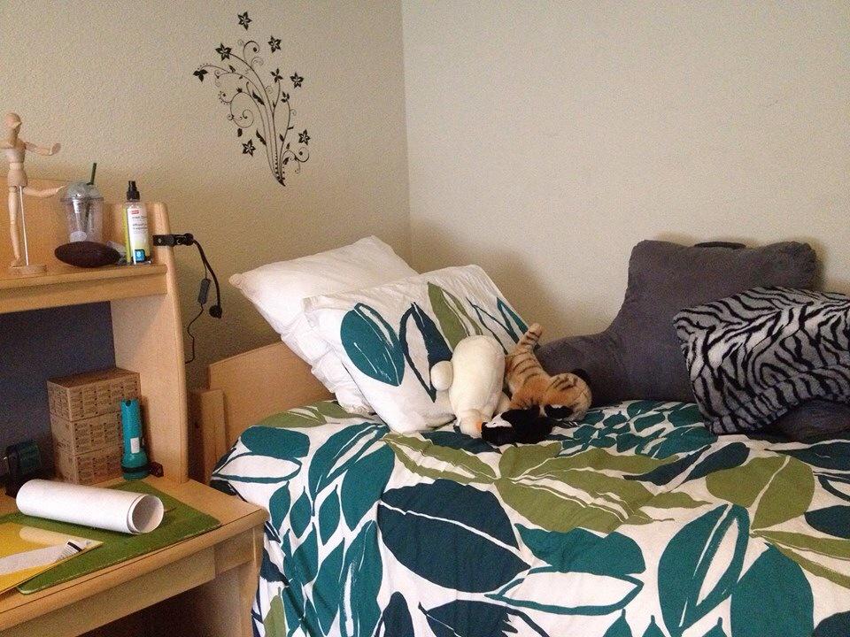 SFSUjjewels's tweet photo. Ex of dorm Towers: extra long twin bed + 4 drawers, desk and light, chair. Tip: Being bins for outside closet @SFSU19 http://t.co/4LYPhOuBcs