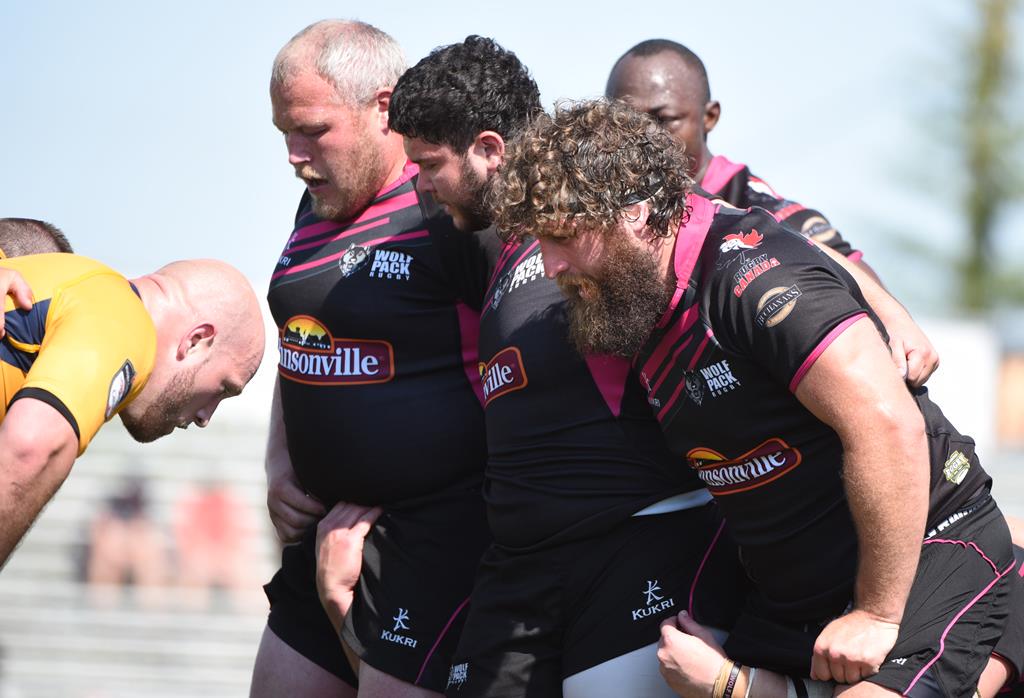 RugbyWeekinYYC's tweet photo. Wolf Pack formidable front row.  Pack go on to beat the Bears 57-7, and will face the Ontario Blues in the CRC Final. http://t.co/Q3ggxIPWeq