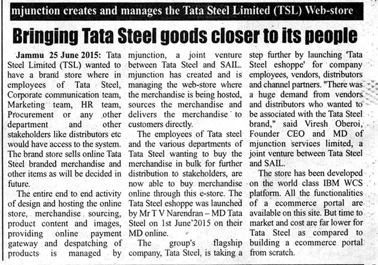 hellomjunction's tweet photo. Tata Steel e-shoppe story carried by leading J&amp;K dailies @Tatasteelltd http://t.co/b3qrwpH7vW