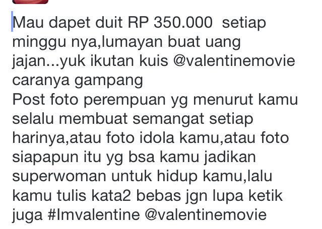 5. So tunggu apa lagiiii buruan ikuttttt siapa tau kalian yang beruntung #Imvalentine <a href="/ValentineMovie/">Valentine Movie</a>