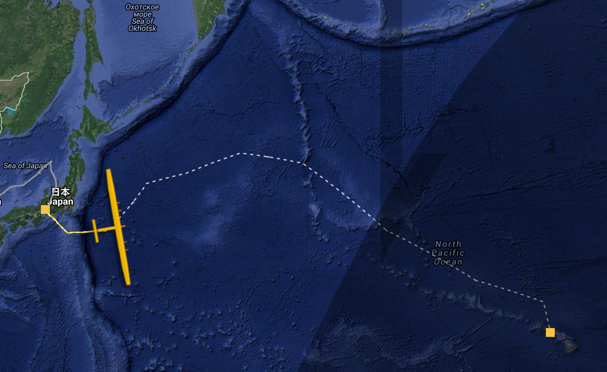 solarimpulse's tweet photo. #Si2 keeps moving toward Hawaii, 13 hours of flight out of a total of 120 achieved by @andreborschberg! http://t.co/PBs8qudlj9