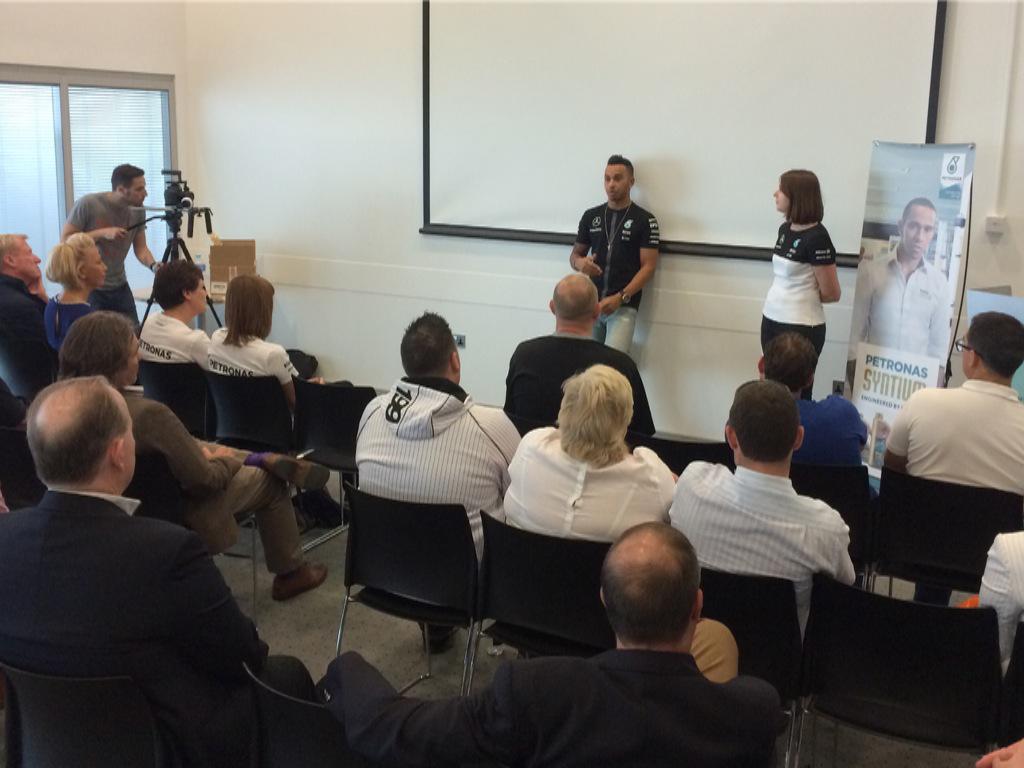 PET_Motorsports's tweet photo. Pre-British Grand Prix, PETRONAS Lubricant GB's key distributors &amp; customers enjoy a meet &amp; greet with @LewisHamilton http://t.co/eI7iu1U4nl