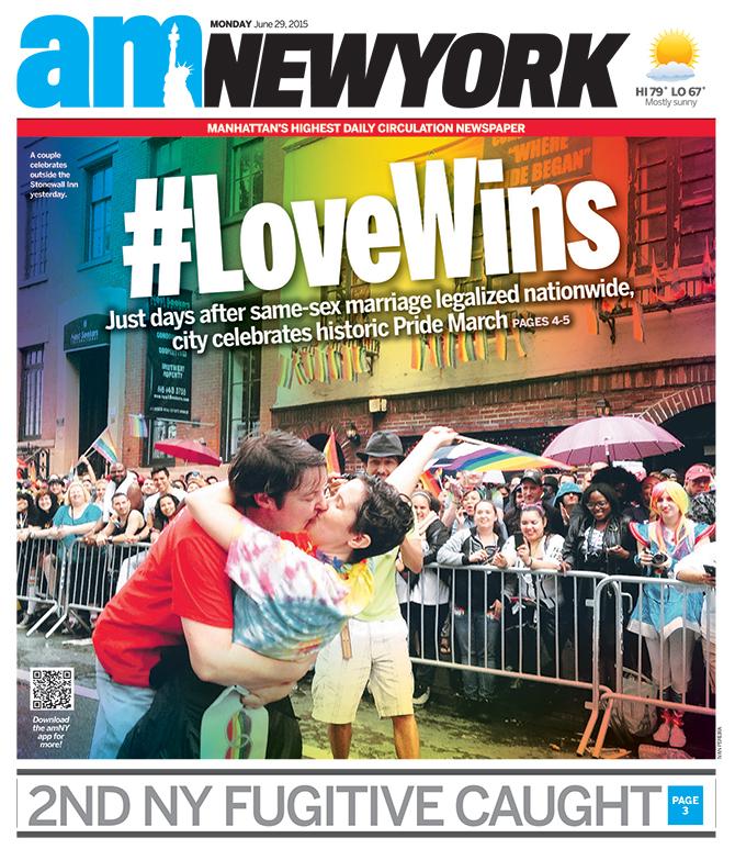 amNewYork's tweet image. On today's cover: #LoveWins #NYCPride2015 draws nearly record crowds bit.ly/1HpMso9