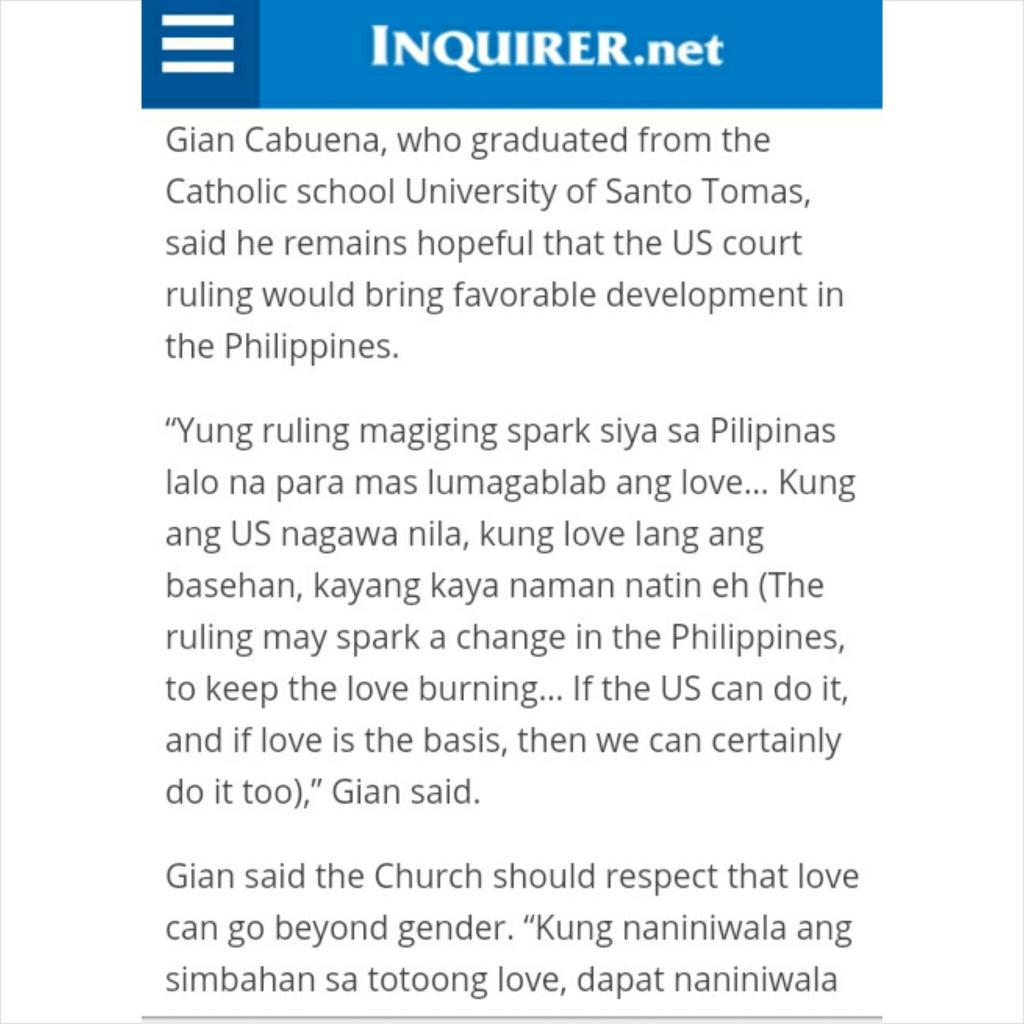 inactivegianc's tweet photo. Thank you for quoting me, Inquirer! 😚 #MMP15 #PridePH #FightForLove @MMPride_ http://t.co/COF1D5dYSM