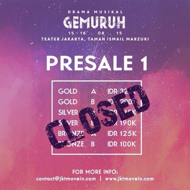 Presale 1 has sold out! #GEMURUHtickets are now available at Presale 2.

To order go to tinyurl.com/gemuruh-presal…