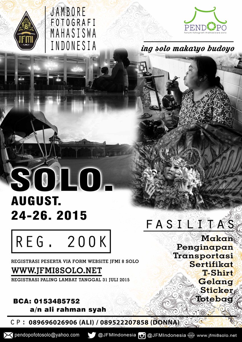 JAMBORE FOTOGRAFI MAHASISWA INDONESIA 8 KOTA SOLO.
Check jfmi8solo.net