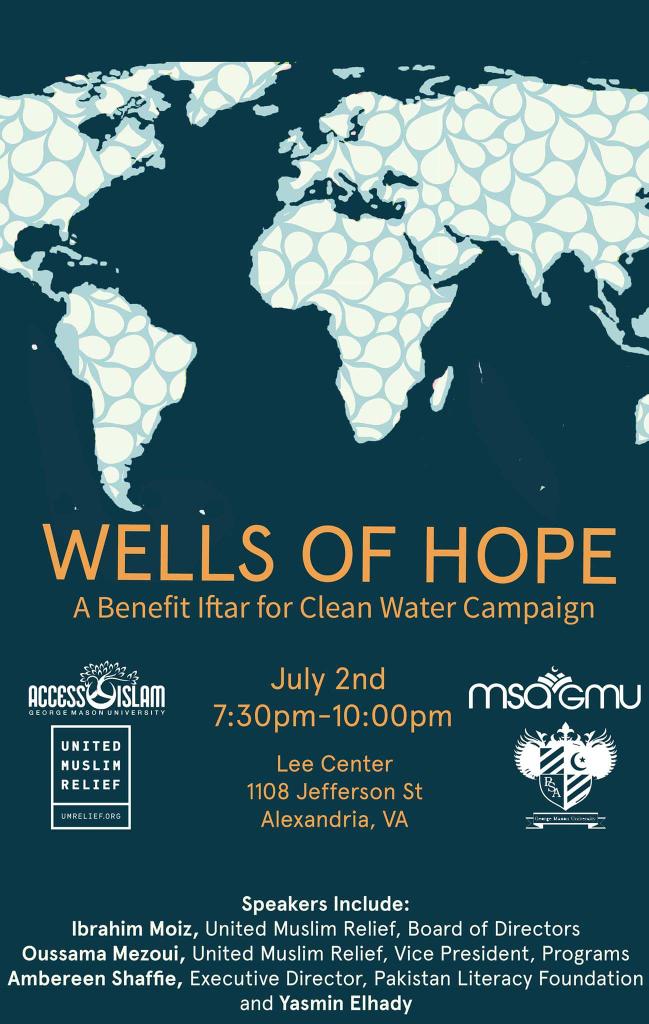 Join GMU's Muslim orgs for an Iftar on July 2nd to raise awareness for water campaign. BUYNOW eventbrite.com/e/wells-of-hop…
