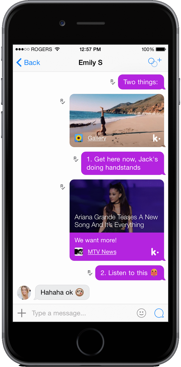 Kik's tweet photo. It's time to update Kik 🕑 We refreshed the look of content and gave you more spam control 👏💃 http://t.co/LVCqUxi6OE http://t.co/u7qHMdQ0r9