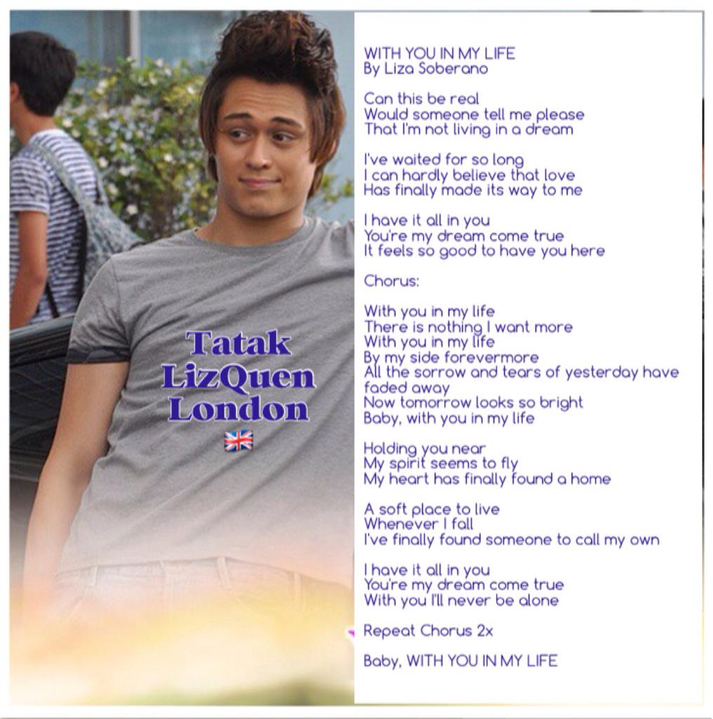 LizQuen_London's tweet photo. #WithYouInMyLife @itsenriquegil
There is nothing I want more @lizasoberano
#CongratsJTWYA100M
@TATAKLizQuen London http://t.co/El0uVUoxfG