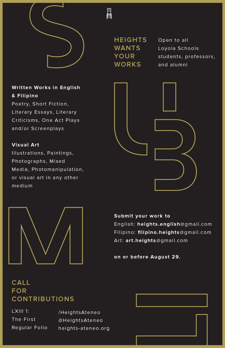 HEIGHTSAteneo's tweet photo. Heights wants your works for its First Regular Folio!
Please be guided
http://t.co/eaiT0jQWxJ
#SubmitToHeights http://t.co/OUQNyg6shh