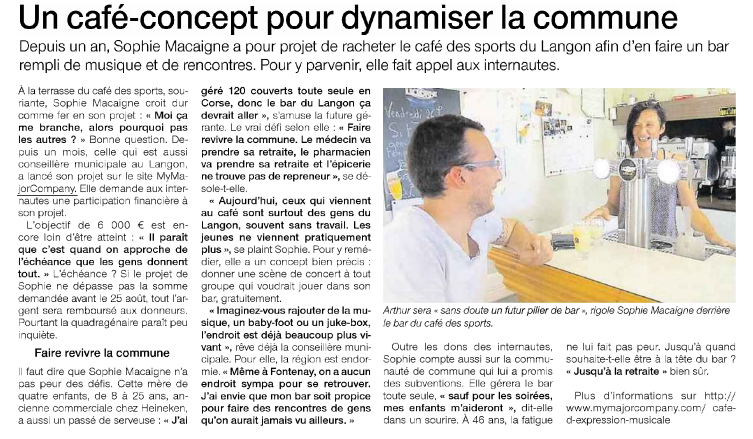 PabloColin's tweet photo. Le "Café-Concept" de Sophie sur @MyMajorCompany dans @OuestFrance http://t.co/2Z8OQ5sSna cafed-expression-musicale http://t.co/TptNvjTAIR