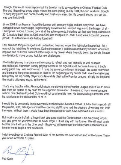 BBCSport's tweet image. Petr Cech has written an open letter to Chelsea fans after joining Arsenal. 

More here bbc.in/1C1FKVd