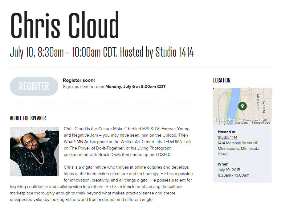 ChrisCloud's tweet photo. Registration opens one week from today for my @Minneapolis_CM talk on Collabration! http://t.co/vFS69N9MkE #cmmsp http://t.co/dCcergUxXH