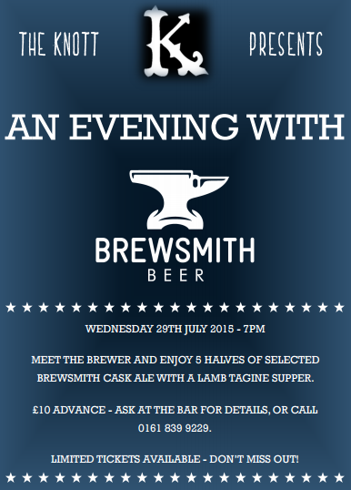 TheKnott's tweet photo. Meet The Brewer is back! Pleased to announce an evening with @BrewsmithBeer, Wednesday 29th July. #RealAle #CraftBeer http://t.co/2krkVLMLZE