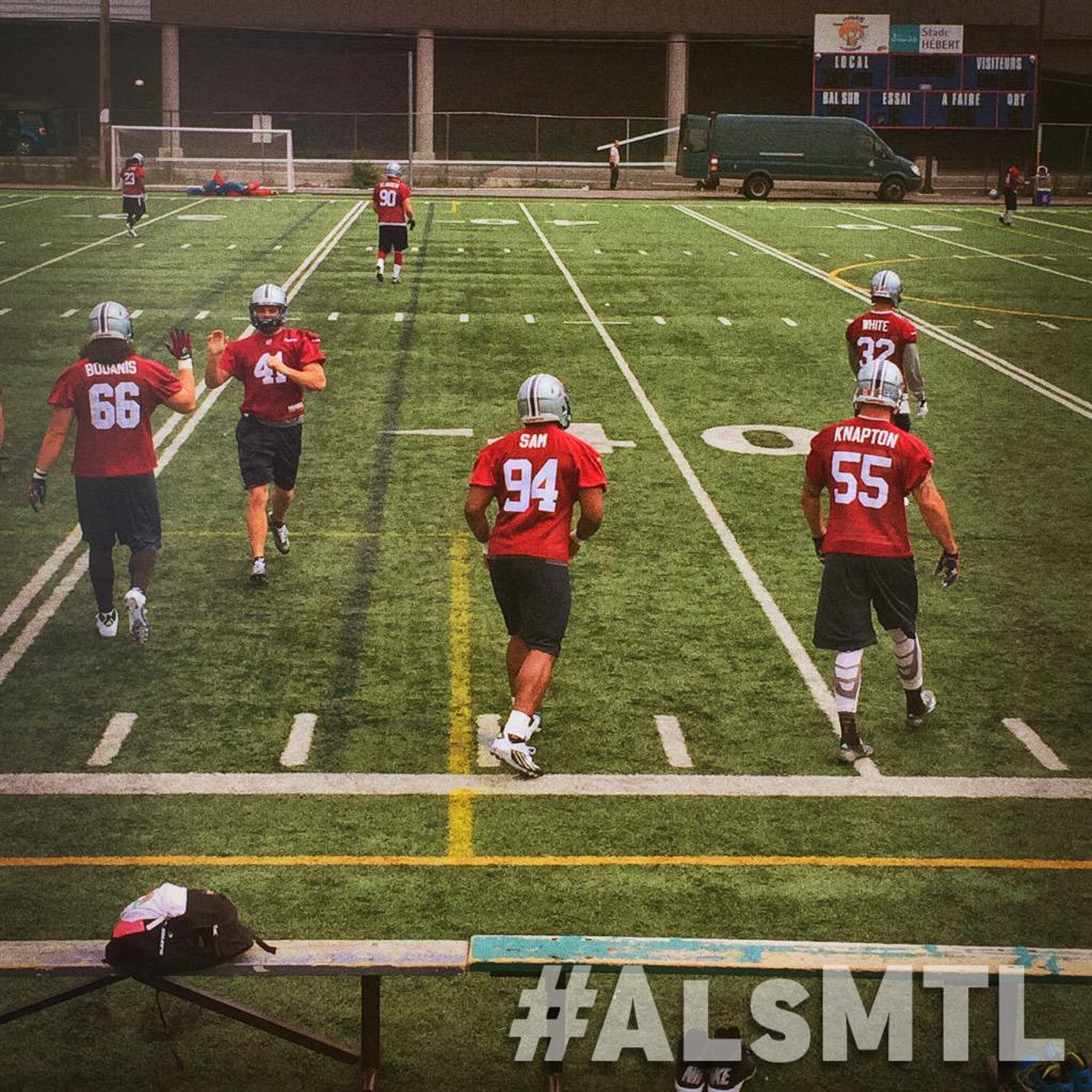 MTLAlouettes's tweet image. .@MichaelSamNFL est de retour à l'entraînement / Michael Sam is back practicing. #AlsMTL