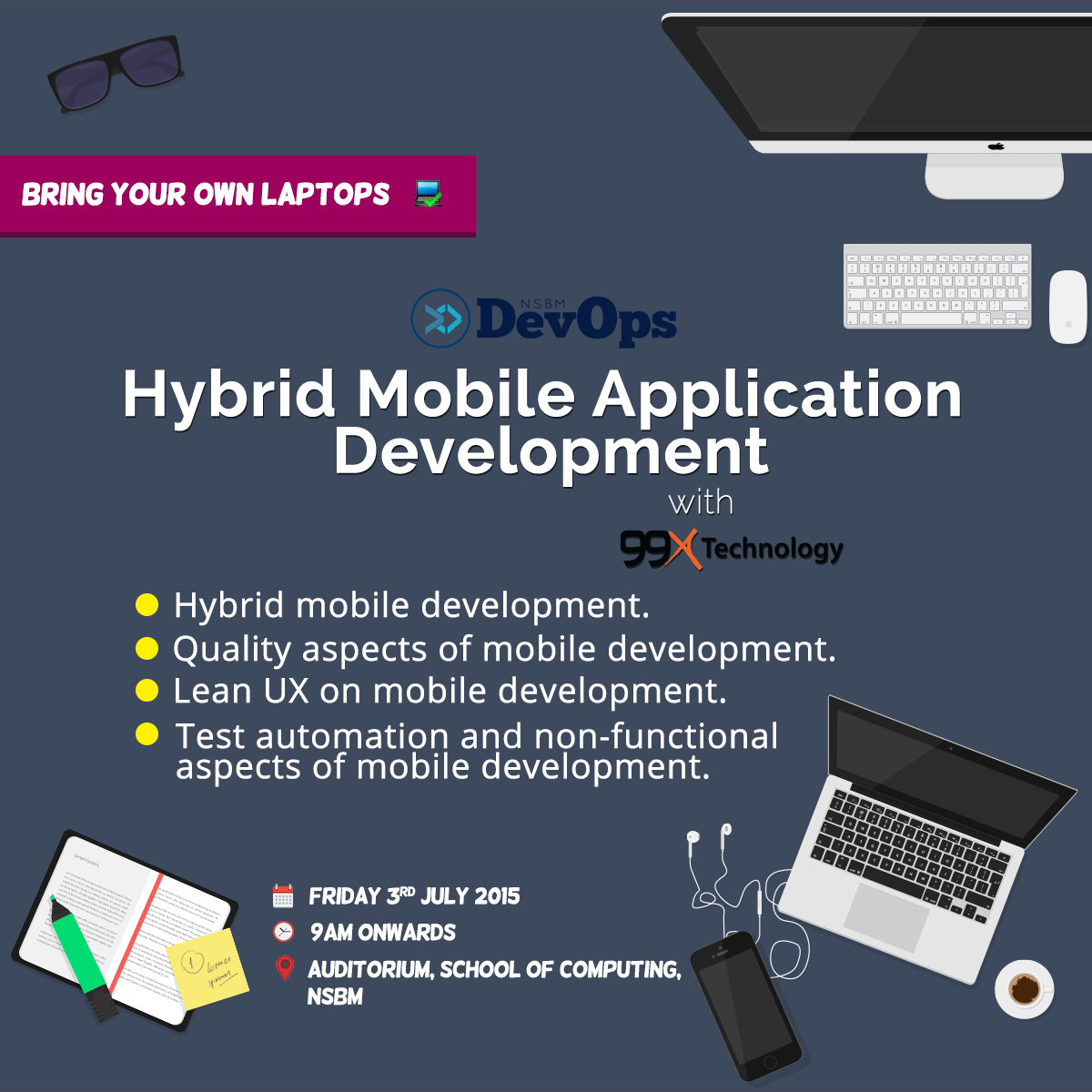 NSBMDevOps's tweet photo. Hybrid Mobile Application Development Workshop
Registration link - http://t.co/TRoyTlLk1p 
@99XTechnology http://t.co/8AIZx24e1f