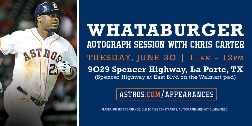 astros's tweet photo. Our first #Astros Whataburger autograph session is tomorrow with Chris Carter: http://t.co/ZaHQ6tvaB5 http://t.co/UYXXtytaPo