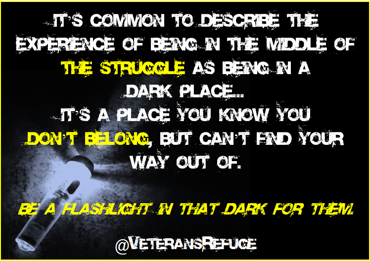 VeteransRefuge's tweet photo. For #change to happen, we have to create it. #BeAFlashlight in the dark for someone today. #PTSDAwareness #support http://t.co/EK2xzCEz5t