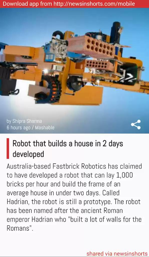 mounalpatel's tweet image. Robot that builds a house in 2 days developed
#greattechnology