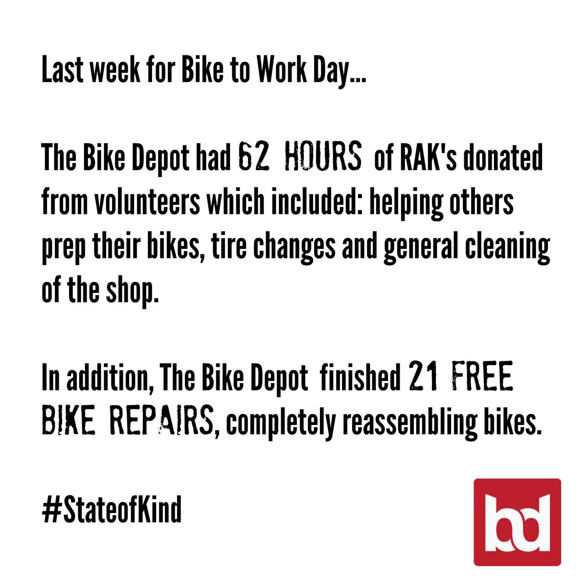 StateOfKindCO's tweet photo. Wow, @TheBikeDepot wheeling in 83 acts of kindness last week! #StateOfKind http://t.co/GFcQUIQyHS