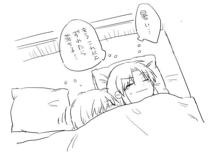 夏は暑いからくっつくの駄目っていうけど寝てるうちに自分から寄ってちゃう咲夜さん。どんどん右端にずれていく美鈴。美鈴がずれるたびに引っ付いていく咲夜さん。めーさく温暖化。 