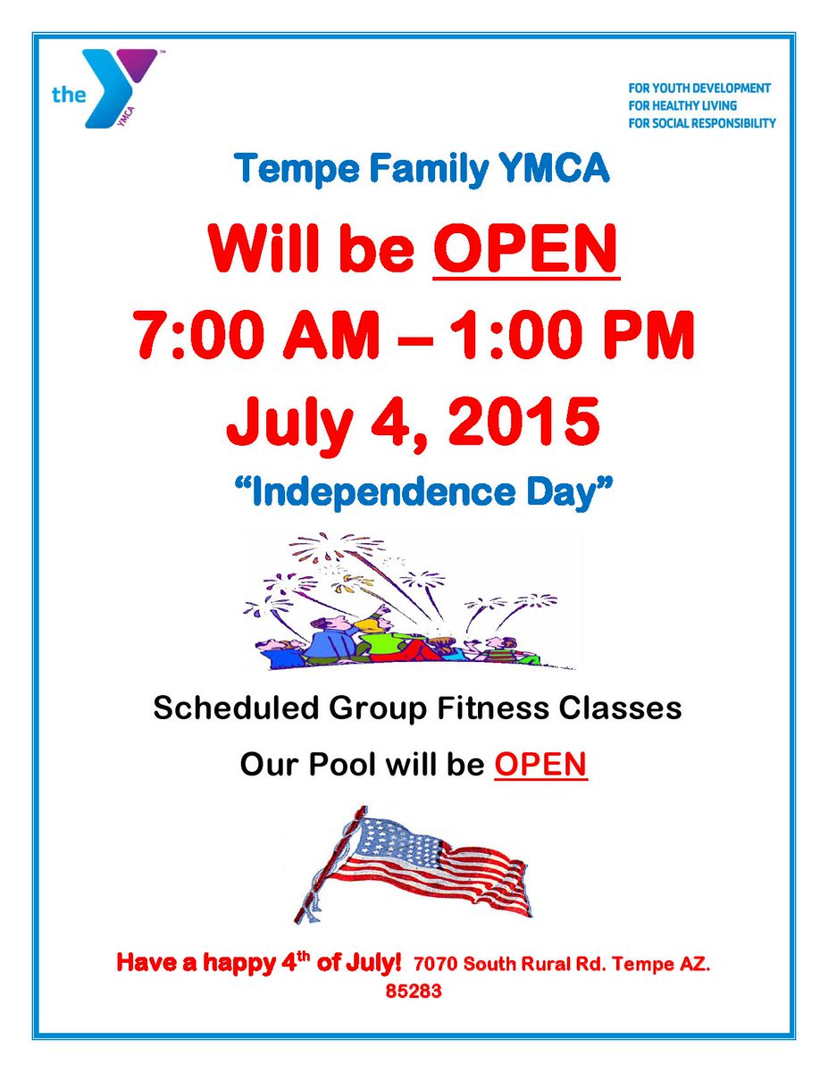 TEMPEYMCA's tweet photo. Here our are 4th of July hours and Fitness Schedule! http://t.co/MepxPyRied