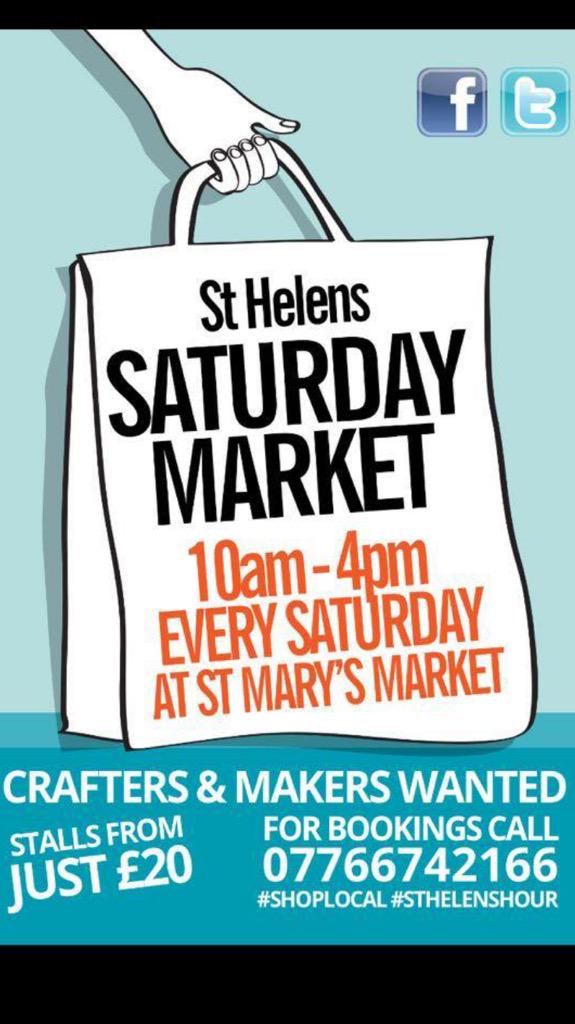 Are you a local crafter!! Why not give our Saturday Market a try? Stalls are just £20 #StHelenshour #shoplocal