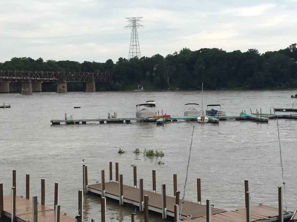 Flood waters on the Maumee River this morning. Perrysburg Marina broke free and went down river.  9am pic