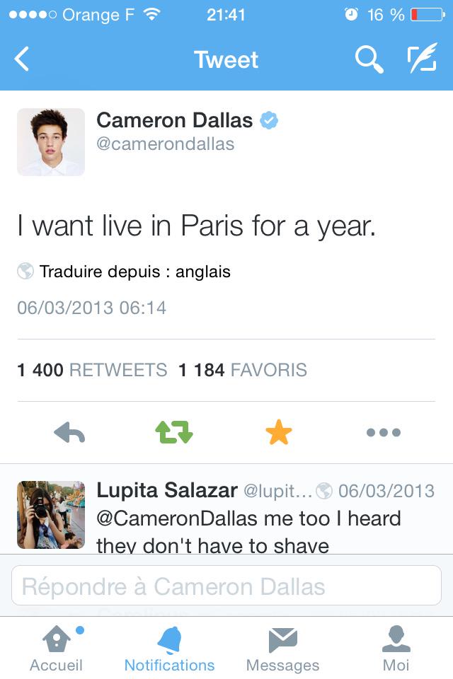 shwndrauhl's tweet photo. Cameron, when will I be a reality ? ☺️💗🇫🇷 @camerondallas #Cams10000FansInParis #Cams10000fansinFrance #CameronInParis http://t.co/efbf2JEu9K