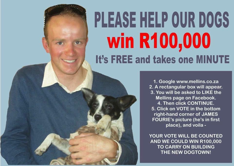 We have 24 hours to win this for our dogs. Please, please vote for James Fourie mellins.co.za
