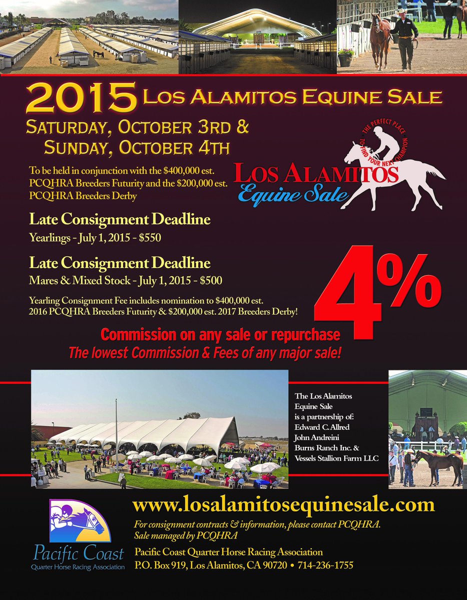 pcqhra's tweet photo. There are only 2 days left to consign to the Los Alamitos Equine Sale. For more information call 714-236-1755 http://t.co/4JjVwvHjlW