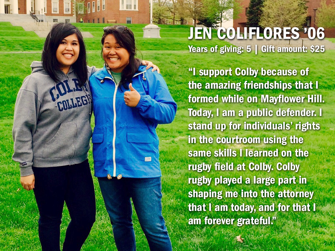 Jen Coliflores '06's $25 helps Colby Fund support our world-class College. Yours will, too. j.mp/1LyrQf0