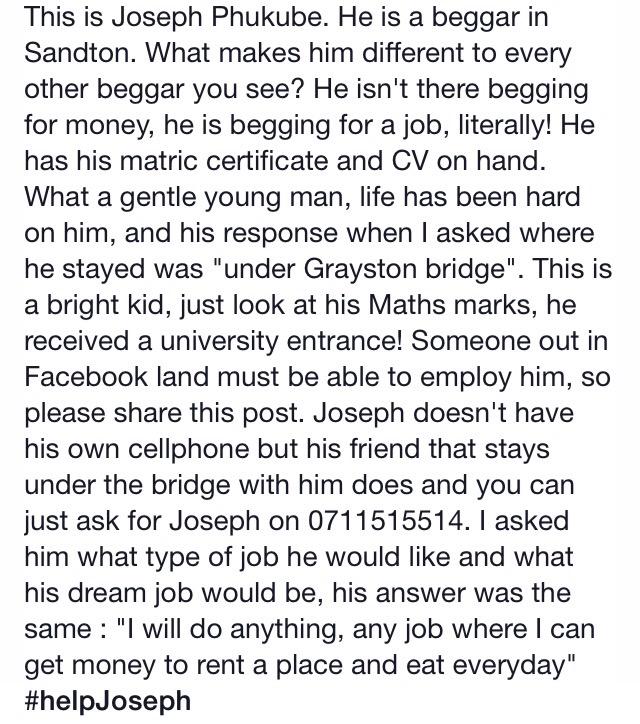 JustineJoyIt's tweet photo. Posts on FB like this just show how much ❤️ our people have!
If you can help, you should! (Pls RT) #HelpJoseph http://t.co/w0KRBfMkiD
